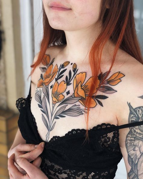 Tattoos For Women On Thigh, Beautiful Flower Tattoos, Cool Chest Tattoos, Pieces Tattoo, Inspiration Tattoos, Chest Tattoos For Women, Chest Piece Tattoos, Tatuaje A Color, Celtic Tattoos