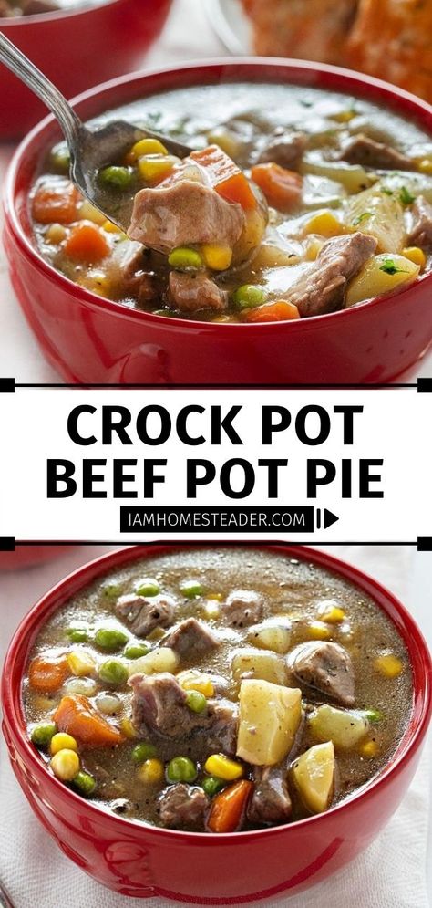 Warm Dinners For Cold Nights, Beef Pot Pie Recipe, Beef Pot Pie, Slow Cooker Turkey Chili, Crock Pot Beef, Beef Pot Pies, Pot Pie Soup, Hearty Meal, Crockpot Beef