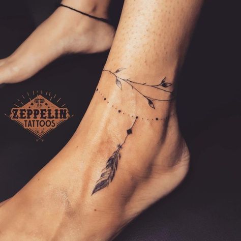 Wrap Bracelet Tattoo, Leg Bracelet Tattoo For Women, Boho Anklet Tattoo, Ankle Bracelet Tattoo With Feather, Ankle Tattoo Feather, Feather Anklet Tattoos For Women, Feather Bracelet Tattoo Wrist, Ankle Feather Tattoos For Women, Tattoo For Legs Woman