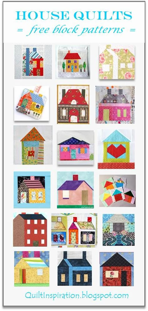 Quilt Inspiration: Free pattern day! House quilts House Quilt Block, House Quilt Patterns, Row Quilt, Quilt Block Patterns Free, Bantal Sofa, House Quilts, Quilt Block Tutorial, Quilt Block Pattern, Block Patterns