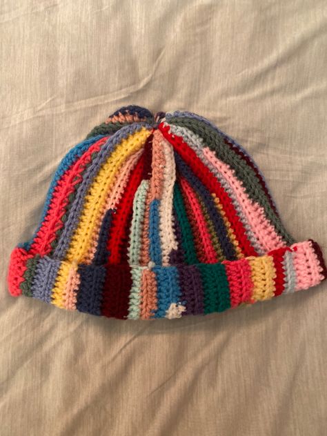 multicolour handmade beginners beanie hat Patchwork Beanie, Colorful Beanie, Rainbow Beanie, Kinds Of Hats, Yarn Inspiration, Rainbow Crochet, Embroidery Craft, Crochet Beanie, Artist Artwork