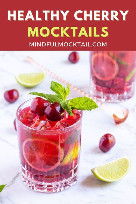 Healthy Party Drinks, Cherry Cocktail Recipes, Fruity Mocktail, Healthy Mocktail, Christmas Mocktail, Tart Cherries Recipes, Black Cherry Juice, Berry Cocktail, Cherry Drink