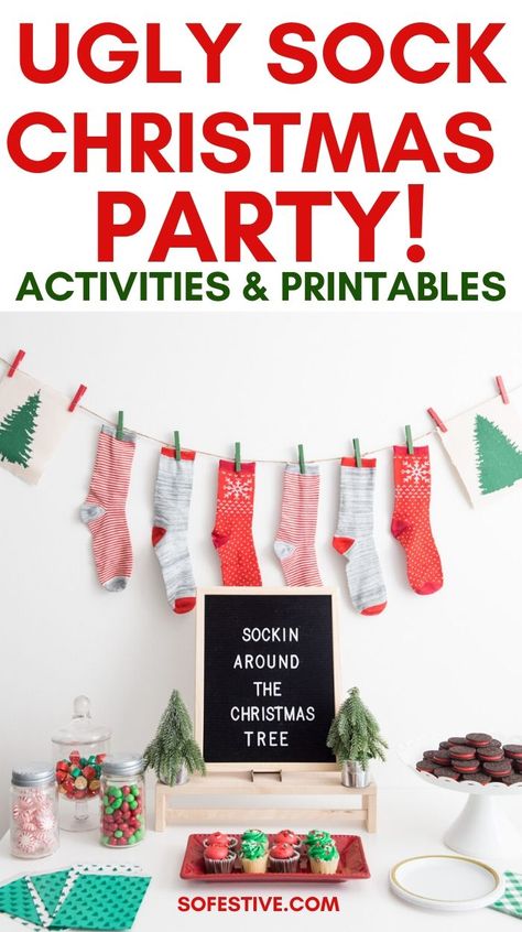 Secret Santa Sock Swap, Socking Around The Christmas Tree, Christmas Sock Party Ideas, Christmas Ornament Exchange Party Ideas, Sock Party Ideas, Christmas Sock Game, Christmas Bunco Party Ideas, Christmas Sock Party, Classroom Holiday Party Ideas