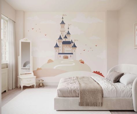 Castle Mural Girls Room, Disney Bedrooms Kids, Princess Mural, Fairytale Room, Disney Mural, Castle Mural, Castle Nursery, Bedroom Wall Mural, Castle Wallpaper