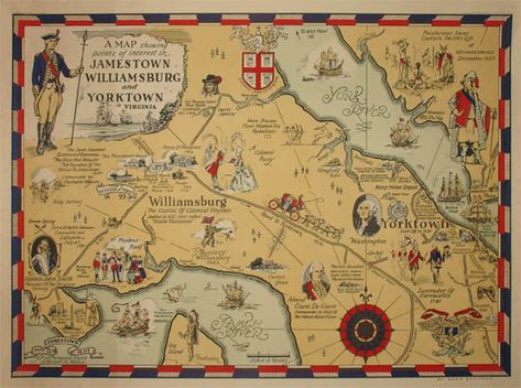 Williamsburg Virginia's original city planning shows 2 intersecting main streets in the shape of a cross with a large Episcopalian church right at the center. Jamestown Va, Virginia Map, Pictorial Maps, Wall Maps, Historical Characters, Antique Maps, Old Map, Historical Maps, Us Map