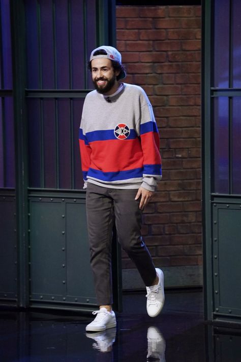 Ramy Youssef, Gucci Sweatshirt, Grey Suit Men, Nba Outfit, Grey Suit, Printed Silk Shirt, Air Forces, Suit Men, Gray Suit