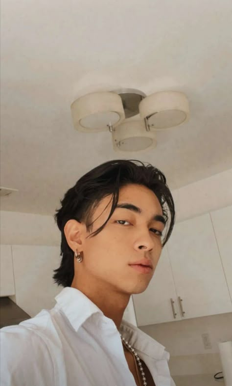 Slick Back Mullet Men, Slicked Back Wavy Hair, Asian Slick Back Hair Men, Sebastian Moy Aesthetic, Long Slick Back Hair Men, Medium Length Mens Hairstyles, Slick Back Men, Medium Length Mullet, Slick Back Hair Men