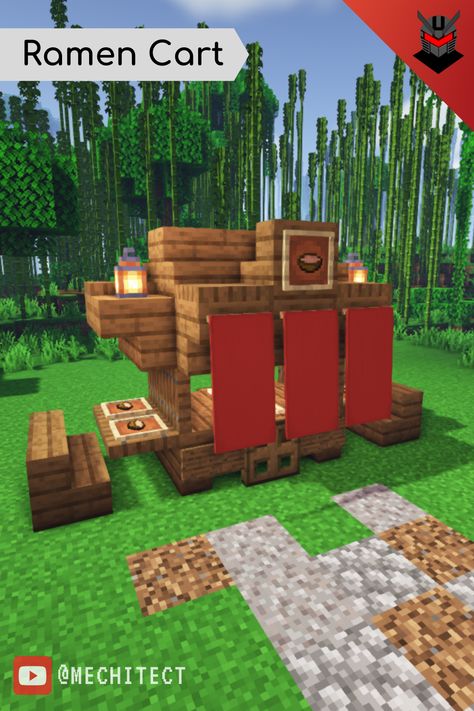 Minecraft Shop Building, Minecraft Ramen Cart, Minecraft Naruto Build, Minecraft Noodle Shop, Minecraft Japanese Market, Minecraft Marketplace Ideas, Japanese Shop Minecraft, Japanese Minecraft Farm, Minecraft Street Decoration