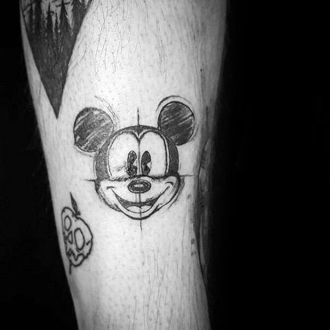 Cartoon Tattoos Guys Cartoon Tattoos For Men, Disney Tattoos For Men, Mickey Tattoo, Mickey Mouse Tattoo, Mickey Mouse Sketch, Mouse Sketch, Mouse Tattoos, Kunst Tattoos, Disney Tattoo