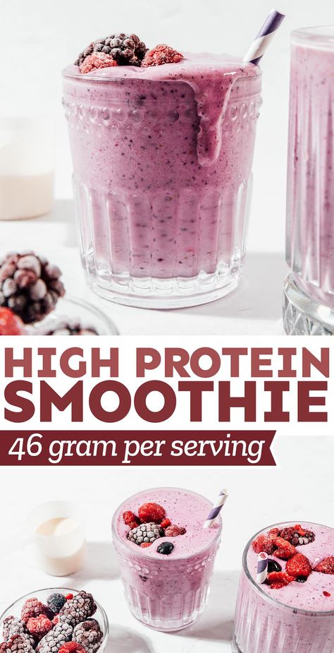 Looking for a quick, protein-packed pick-me-up, you're in the right place. This 5-ingredient protein smoothie recipe is a game-changer. No fuss, no added sugars, just pure, wholesome goodness. Packed with 46 grams of protein per serving, it's a delicious and nutritious way to fuel your day. Hi Protein Smoothies, High Calorie Protein Smoothies, Tasty Protein Smoothies, Easy Smoothie Recipes Protein, 21 Day Fix Smoothie Recipes, Protein Shake Recipes No Powder, Protein Shake With Frozen Fruit, Yummy Protein Smoothies, Smoothie Recipes For Lunch