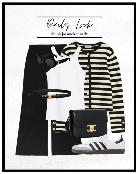 Are they still considered bad habits if I like them? Asking for a friend 🤣 . . . 🏷️ ways to wear a striped cardigan, hm cardigan, old money style, black and white striped, monochrome outfit, black and white outfits, cardigan gold buttons, classic style, simple styling, white ribbed vest top, white tank top, adidas samba, sambas outfit, celine sunglasses #liketkit #LTKworkwear #LTKstyletip #LTKeurope @shop.ltk https://liketk.it/4DL0o Black Stripe Top Outfit, White And Black Cardigan Outfit, Black And White Cardigan Outfit, Monochrome Outfit Black And White, Old Money Style Black, Monochrome Outfit Black, Black Cardigan Outfits, Cardigan Hm, Stripe Cardigan Outfit