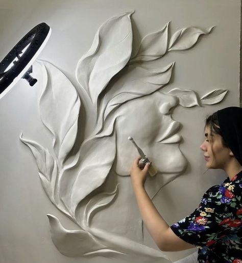 Plaster Of Paris Painting On Canvas, 3d Wall Art Sculpture, Yellow Pencil, 3d Wall Painting, Landscape Painting Tutorial, Sculpture Art Clay, Heaven Art, Plaster Wall Art, Clay Wall Art