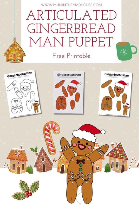 Make your own Gingerbread Man puppet with our free printable template. Available in a pre-colored version or as a blank canvas for your creative touch!#DIYChristmas #GingerbreadCraft #HolidayFun #ChristmasCrafts #PrintableActivities Gingerbread Man Crafts, Easy Gingerbread, Puppets For Kids, Advent Activities, Gingerbread Crafts, Puppet Crafts, Festive Crafts, Craft Activity, Holiday Printables