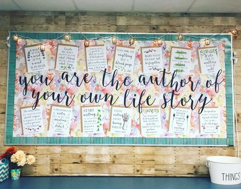 Classroom Decoration Hacks: Cheap, Easy Ideas - Write on With Miss G Ela Bulletin Boards, Ela Classroom Decor, English Teacher Classroom, Middle School Bulletin Boards, Middle School English Classroom, Decoration Hacks, High School Bulletin Boards, Middle School Ela Classroom, English Classroom Decor