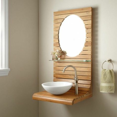 Wall Mounted Vanity Bathroom, Small Bathroom Sinks, Modern Bathroom Remodel, Wall Mounted Bathroom Cabinets, Rustic Bathroom Vanities, Washbasin Design, Small Bathroom Vanities, Teak Wall, Basin Design