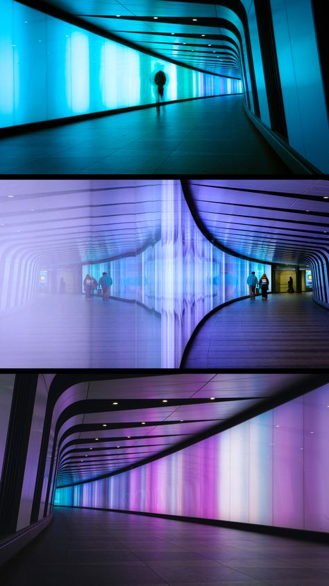 A fun and vibrant walk in the King's Cross Tunnel in London. Digital Activation, Museum Of Illusions, Blinding Lights, Light Tunnel, Invisible Cities, Nightclub Design, Brand Activation, Digital India, Tunnel Vision