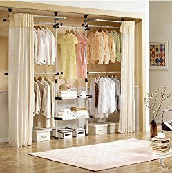 Looking for a closet storage solution? I will walk you through some different options for different budgets so you can find your best closet system. Curtains For Closet Doors, Armoire Design, Room Organizer, 4 Tier Shelf, Shelf Hanger, Closet Curtains, Open Closet, Wardrobe Room, Hanger Home