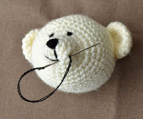 Hand embroidered mouth Embroidery Tips, Crochet Eyes, Knitting Patterns Toys, Crochet Teddy Bear, Crochet Amigurumi Free Patterns, Crochet Amigurumi Free, Bear Face, Crochet Teddy, Teddy Bear Pattern