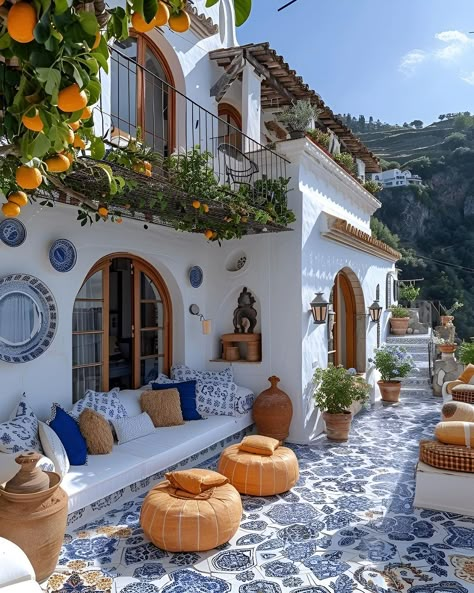 Dream home in Sicily ✨🌿💙 Would you live here? Designed by @my_homely_decor - #DreamHome #Sicily #LuxuryLiving #italy #HomeDesign… | Instagram Sicily Interior Design, Sicily Italy House, Sicily Decor, Greece Living Room, Italy Homes Interior, Mediterranean Home Exterior, Summer Home Interior, Mid Century Mediterranean, Greece Living