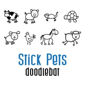 stick pets doodlebat Farm Doodles Easy, Farm Animals Simple Drawings, Farm Doodles, Farm Animal Doodles Simple, Step By Step Farm Animal Drawing, Horse Doodle, Farm Animal Embroidery Designs, Farm Animals Clipart Black And White, Kids Doodles