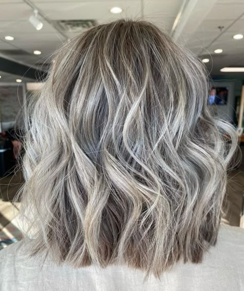 Silver Balayage for Bronde Hair Blonde Highlights For Graying Hair Over 50, Dimensional Gray Blending, Grey Blonde Brown Hair, Gray Coverage For Blondes, Beige Blonde Babylights On Dark Hair, Blonde Hair Transition To Gray, Highlighted Blonde Bob, Brunette And Grey Hair, Growing Out Grey Hair With Highlights