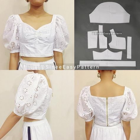 Pola Crop Top, Lengan Puff, Pattern Drafting Bodice, Pola Blus, Long Blouse Designs, Clothing Pattern Design, Easy Diy Clothes, Diy Clothes Design, Fashion Sewing Tutorials