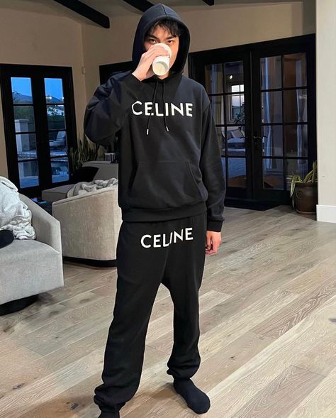 Celine Tracksuit Men, Celine Hoodie Outfit, Celine Sweatpants, Celine Tracksuit, Men Tracksuit Outfit, Men Sweatsuit, Sweat Suits Outfits, Mens Sweat Suits, Mens Clothing Trends