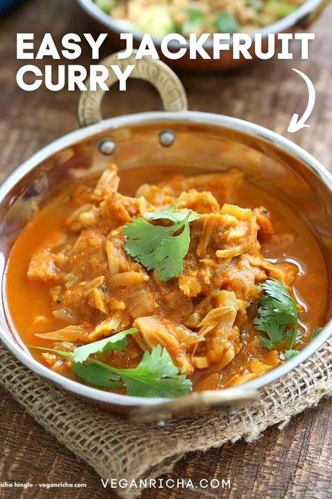 Young green Jackfruit makes a great shredded meat sub. Easy, Vegan, Soy-free Gluten-free Grain-free Indian curry. Simple spices, amazing flavor. Jackfruit Curry, Vegan Jackfruit, How To Make Green, Vegan Richa, Easy Curry, Potato Curry, Healthy Summer Recipes, Curry Dishes, Healthy Gluten Free Recipes