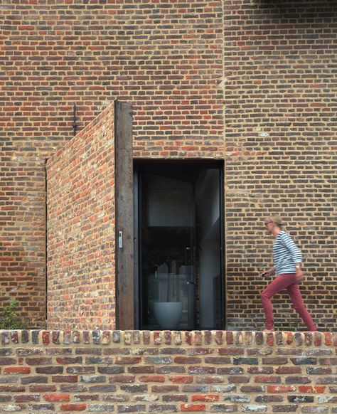 GP practice by LensAss architecten , via Behance Brick Door, Concealed Door, Brick Works, Exterior Wall Cladding, Organic House, Brick Detail, Brick Construction, Music Studio Room, Wood Interior Design