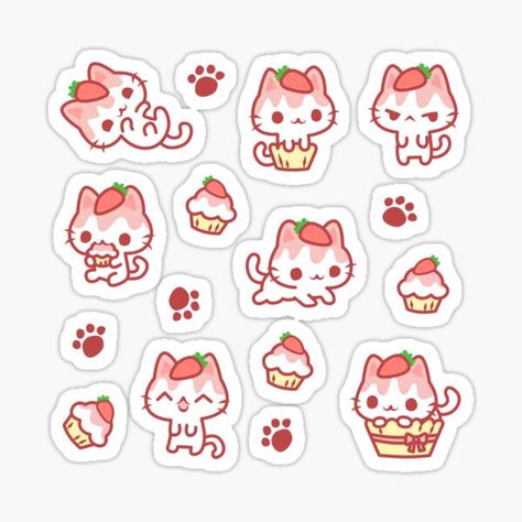 Kawaii Drawings Stickers, Stekars Cute, Stiker Kawaii Cute, Sticker Design Aesthetic, Cute Stickers To Print, Sticker Ideas Aesthetic, Cute Sticker Designs, Cat Stickers Kawaii, Cute Stickers Aesthetic