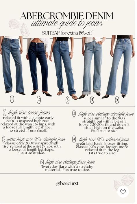 Your guide to Abercrombie denim for fall, Abercrombie denim sale is your time to stock up on jeans and denim for back to school and fall, fall jeans, fall denim, abercrombie denim guide Casual Outfits With Boots, Autumn Fashion Women Fall Outfits, Growing Up Girl, Abercrombie Jeans, Fall Jeans, Fall Denim, Vintage Flare, High Hips, Relaxed Jeans