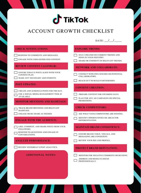 TikTok Trends Social Media Checklist, Marketing Career, Follower Count, Tiktok Marketing, Social Media Content Planner, Content Creating, Tiktok Ideas, Social Media Management Tools, Social Media Marketing Plan