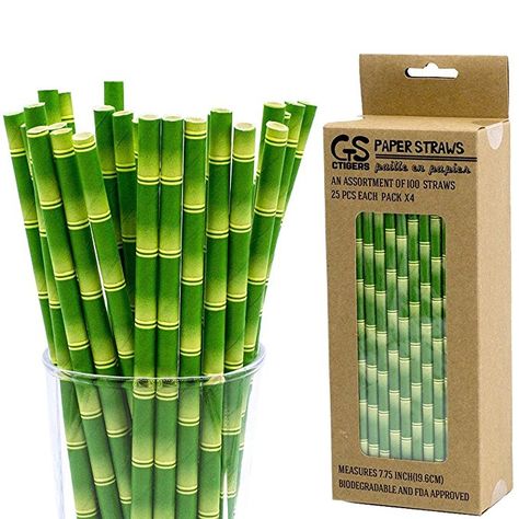 CTIGERS Bamboo Print Biodegradable Drinking Paper Straws for Party Box of 100 Stainless Steel Food Containers, Bamboo Print, Irish Clover, Eco Friendly Accessories, Green Shamrock, Party Box, Wine Bottle Stoppers, Bottle Stopper, Stainless Steel Straws