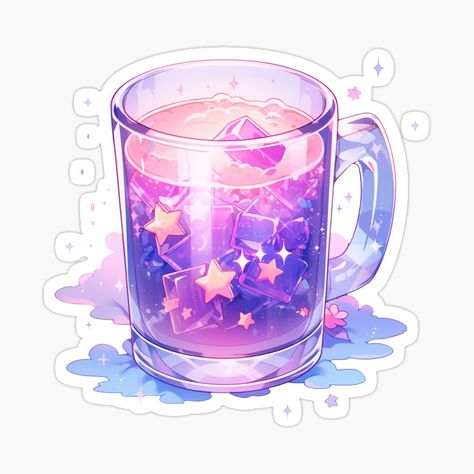 Cute Kawaii Magical Glass Cup of Tea in Pink and Purple Pastel by CozyKawaiiArt | Redbubble Kawaii Tea Cup, Kawaii Art Purple, Kawaii Purple T-shirt With Graphic Print, Purple Kawaii T-shirt With Graphic Print, Purple Teacup Aesthetic, Witchy Wallpaper, Cute Doodles Drawings, Apple Watch Wallpaper, Kawaii Stickers