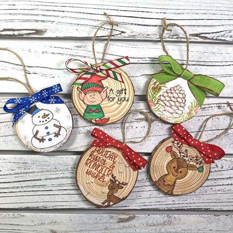 Today starts my 12 Days of Christmas Craft Series on my YouTube channel. For Day 1, I show you how to use your stamps on wood slices and color them with colored pencils. These can be great for ornaments or even tags! Here's a link to my tutorial on YouTube. Stamping On Wood Slices, Wood Slice Crafts Christmas, Wood Slice Ornaments, The Stamps Of Life, Stamps Of Life, Ornament Tags, Wood Slice Crafts, Christmas Crafts For Adults, Wooden Slices