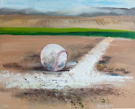 Watercolor Baseball Art, Baseball Field Painting, Baseball Painting Ideas, Baseball Painting On Canvas, Cj Tattoo, Baseball Mural, Sport Painting, Canvas For Boyfriend, Baseball Nails