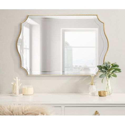 Kelly Clarkson Home Moniqeu Beveled Accent Mirror | Wayfair Living Room Mantle, Scalloped Mirror, Victorian Bathroom, Refined Aesthetic, Mirror Design Wall, Wooden Mirror, Glamorous Style, Accent Mirror, Mirrors Wayfair