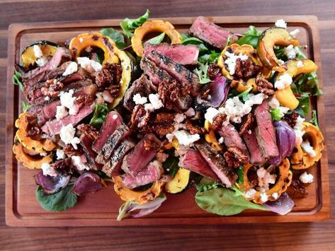 Get Autumn Steak Salad Recipe from Food Network Autumn Steak Salad, Fall Steak Salad, Pioneer Woman Steak, Food Network Recipes Pioneer Woman, Steak Salad Recipe, Squash Salad, Delicata Squash, Pioneer Woman Recipes, Autumn Salad