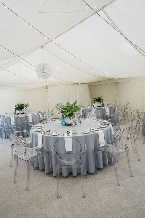 Gray Tablecloth Wedding, Marquee Fairy Lights, Grey Table Cloth, Gray Tablecloth, Light Gray Wedding, Grey Wedding Decor, Event Table Settings, Grey Tablecloths, Club Hair