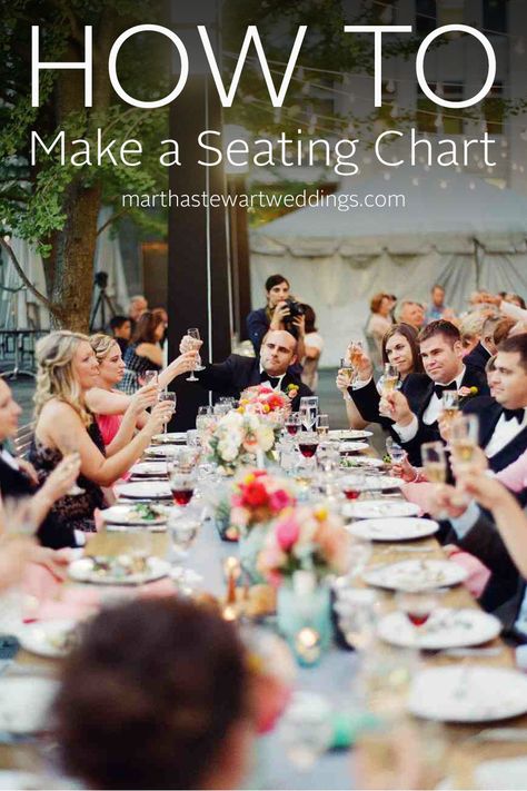 How to Make a Seating Chart | Martha Stewart Weddings Reception Seating Chart, Wedding Table Seating Plan, Diy Seating, Party Seating, Farmhouse Table Chairs, Wedding Reception Seating, Wedding Chalkboard Signs, Wedding Binder, White Chairs