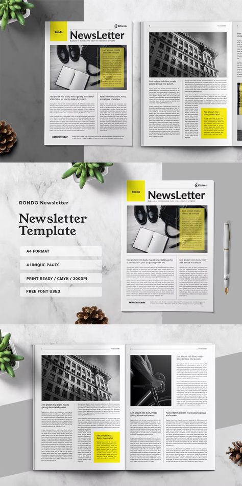 Newsletter Template InDesign INDD & IDML. 4 unique pages. Minimalist Newsletter Design, Corporate Newsletter Design Layout, Newsletter Design Layout, Company Newsletter, Newsletter Layout, Business Newsletter, Newsletter Template, Newsletter Design, Website Designs