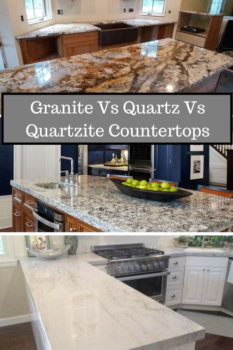 Here we compare the three most durable kitchen countertop material, Quartz, Quartzite and Granite. Pros, Cons, Prices etc Granite Vs Quartz Countertops, Granite Vs Quartz, Quartz Vs Granite Countertops, Popular Kitchen Countertops, Quartzite Kitchen Countertops, Quartz Vs Granite, Cost Of Countertops, Granite Kitchen Countertops, Kitchen Remodel Countertops