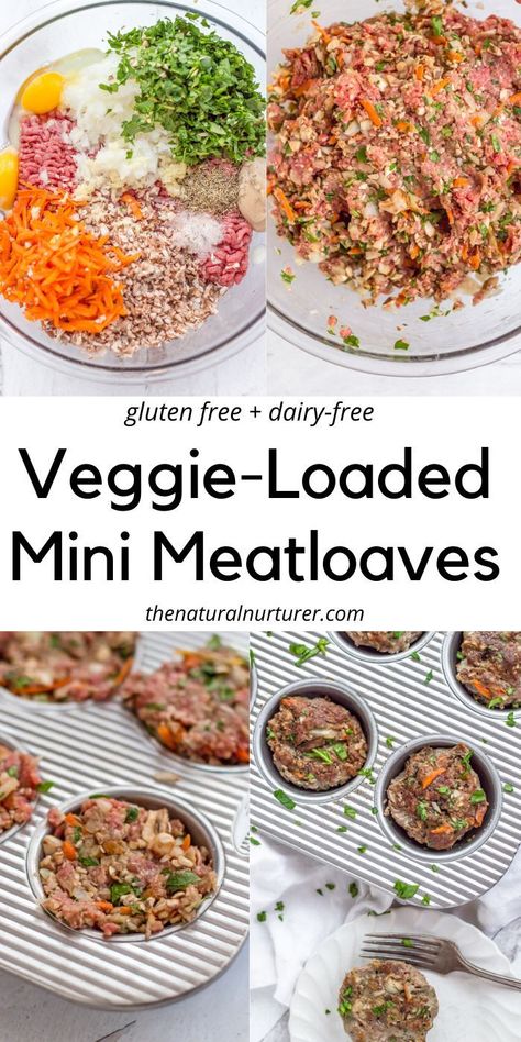 Flavorful, juicy and full of veggies, these mini meatloaves are a great twist on a classic family dinner recipe. Easy to make & quicker to cook! Paradox Diet Recipes, Organic Eating Recipes, Veggie Packed Meatloaf, What To Feed One Year Old, Meatloaf Recipes Vegetables, Toddler Meals On The Go, Veggie Loaded Meatloaf, Veggie Loaded Dinner Recipes, Paleo Meatloaf Recipes