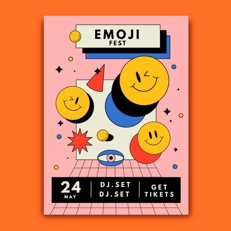 Free Vector | Acid emoji poster template Flat Design Poster, Graphic Design Portfolio Book, Charity Poster, Poster Template Free, Emoji Design, Canvas Learning, Portfolio Book, Emoji Stickers, Creative Graphic Design