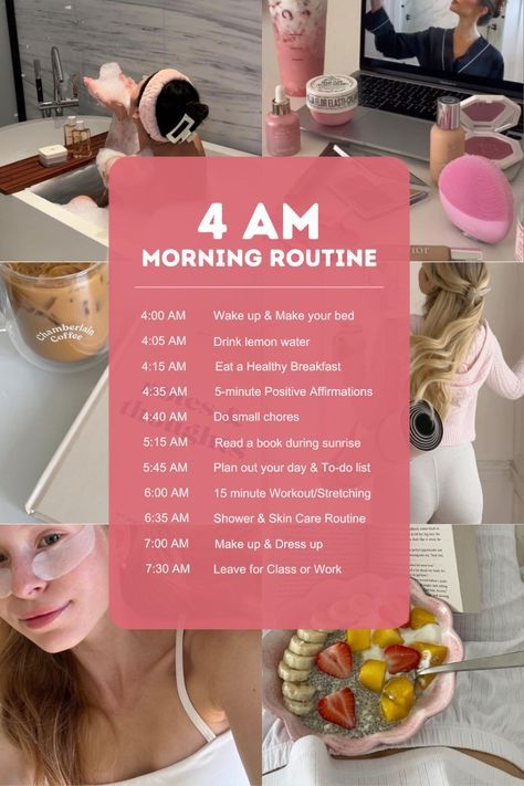 4 Am Routine, Routine Goals, Best Self Journal, Am Routine, Productive Routine, Weekend Routine, 15 Minute Workout, Practicing Self Love, Healthy Morning Routine