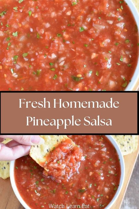 restaurant-style-pineapple-salsa Salsa With Pineapple, Pineapple Crisp, Recipes For Tacos, Pineapple Salsa Recipe, Pineapple Recipe, Restaurant Style Salsa, Ripe Pineapple, Pineapple Recipes, Pineapple Salsa