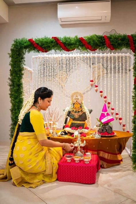 Varalaxmi Vratham Decoration, Devi Decoration At Home, Varamahalakshmi Background Decoration, Mahalakshmi Decoration At Home, Ugadi Decorations At Home, Gouri Ganpati Decoration Ideas, Gruhapravesam Decoration Ideas Usa, Varamahalakshmi Decoration Ideas At Home, Varalakshmi Vratham Decoration