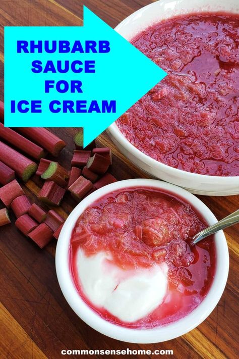 Learn how to make a homemade rhubarb sauce recipe, plus some variations, and serving and storage tips. You can use fresh or frozen rhubarb to make sauce, with sugar, honey, maple syrup, or keto friendly. Add spices, zest, and different fruit and flavor combinations to make the recipe your own. Rhubarb Sauce Recipes, Rhubarb Syrup Recipe, Candied Rhubarb, Sauce For Ice Cream, Strawberry Rhubarb Sauce, Freeze Rhubarb, Rhubarb Sauce, Ice Cream Yogurt, Rhubarb Syrup