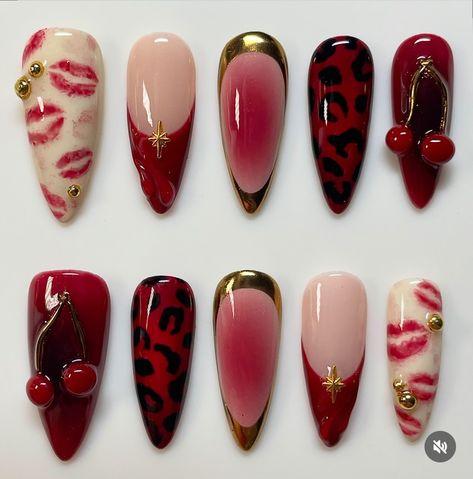 Artsy Nails, Romantic Nails, Gothic Nails, Nail Art Gel, Cherry Nails, Pretty Gel Nails, Party Nails, Red Nail, Nail Swag