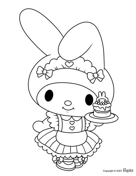 My Melody Made a Cake Coloring Page My Melody Coloring Pages Printable, Cute Coloring Pages Sanrio, My Melody Outline, My Melody Doodle, Kuromi Coloring Page, My Melody Drawing, Drawing Pages For Kids, Melody Drawing, My Melody Coloring Pages